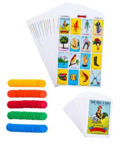 loteria mexican bingo game kit - loteria bingo game for 20 players - includes 1 deck of cards and boards - with 100 bingo chips - for the entire family - great for learning spanish.