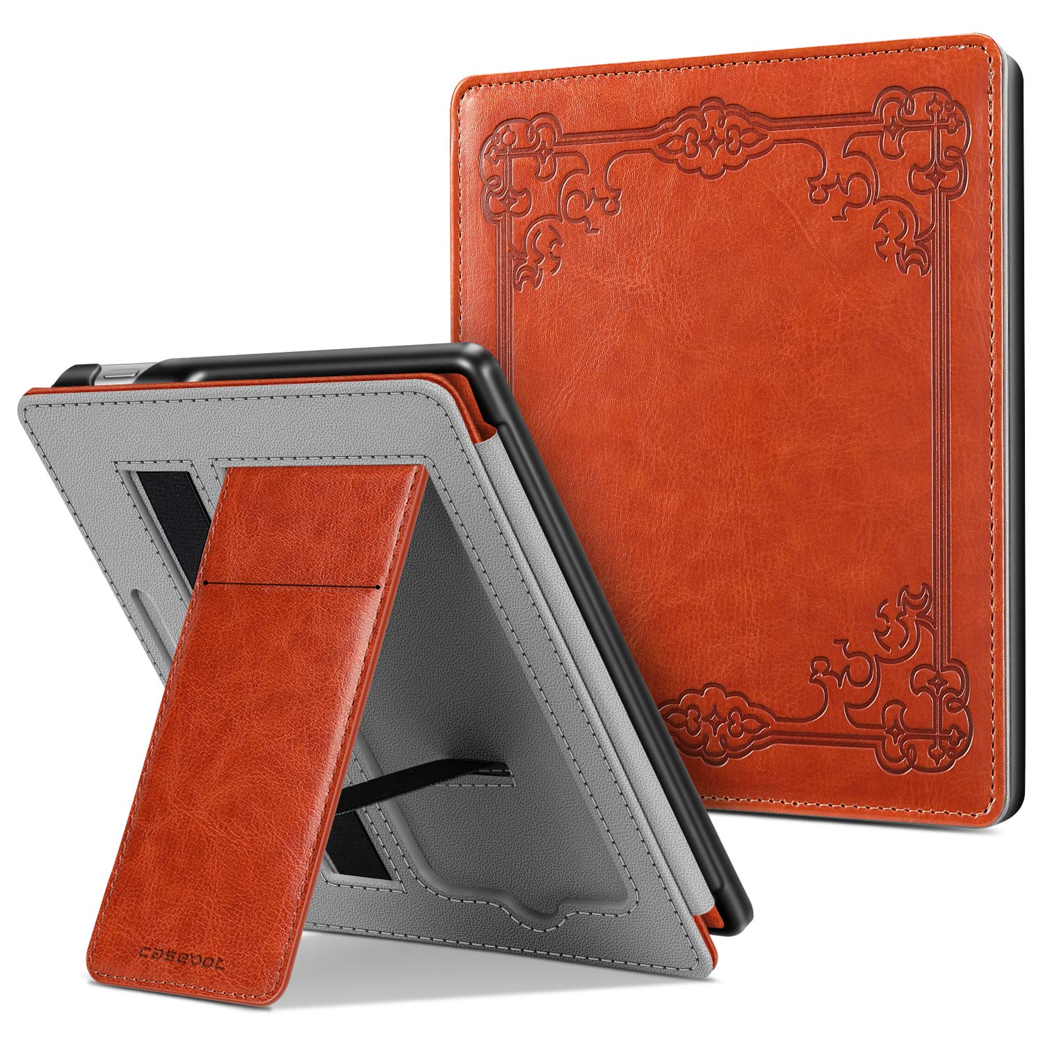 CaseBot Stand Case for Kindle Oasis (10th/9th Generation, 2019/2017 Release) - Premium PU Leather Sleeve Cover with Card Slot and Hand Strap, Vintage Brown