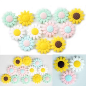 alenybeby 6pcs silicone sunflower pearl bead silicone animal flower beads for key chain diy beading mom necklace jewelry pendant accessories (6pcs)