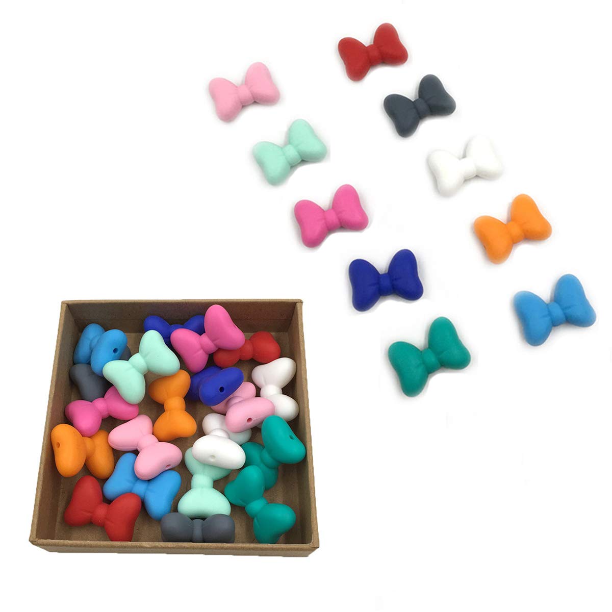 10pcs Silicone Bow Tie Bead Silicone Animal Butterfly Beads for DIY Beading Mom Necklace Pendant Accessories (10pcs)