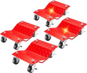 parts-diyer snowmobile car tire repair tools wheel dolly set of 4 6000lbs mover, heavy duty vehicle wheels dollies movers skates diamond, red
