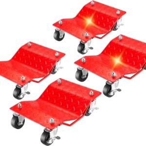 Parts-Diyer Snowmobile Car Tire Repair Tools Wheel Dolly Set of 4 6000lbs Mover, Heavy Duty Vehicle Wheels Dollies Movers Skates Diamond, Red