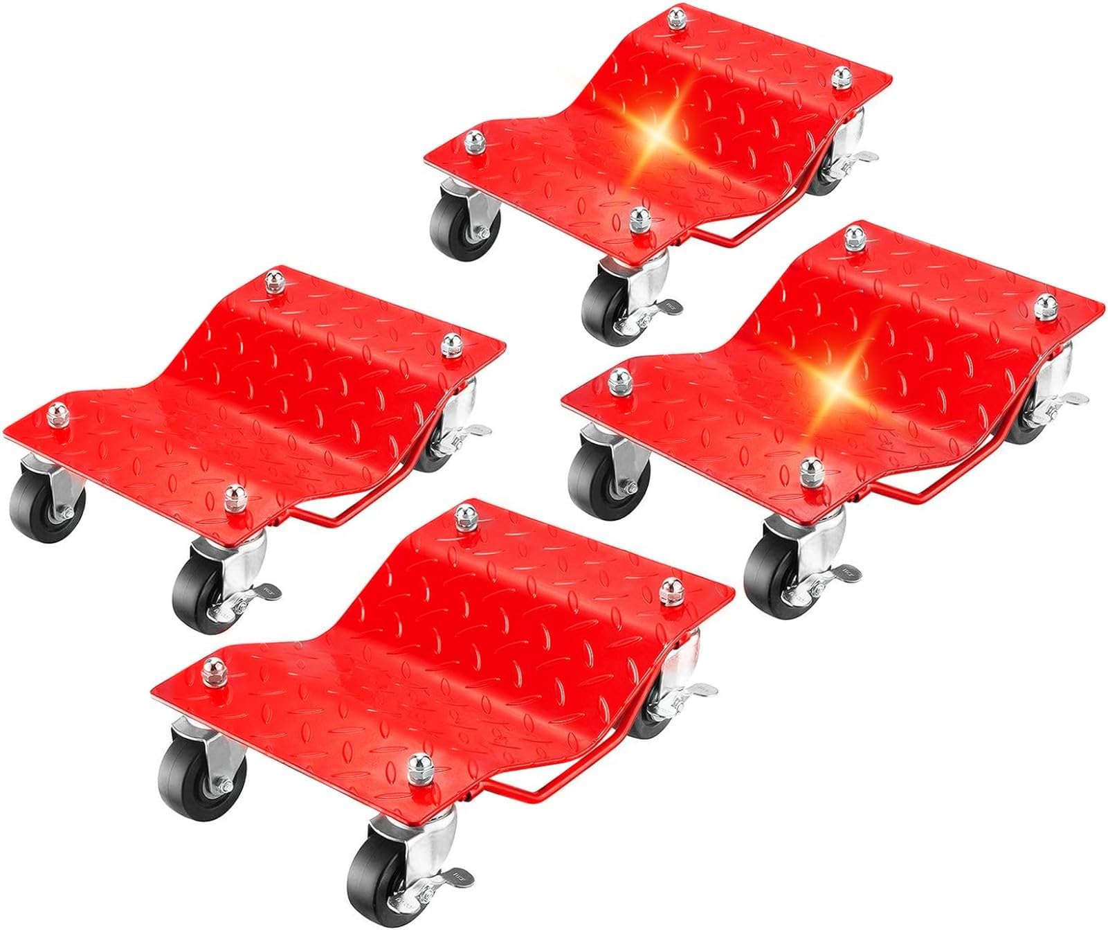 Parts-Diyer Snowmobile Car Tire Repair Tools Wheel Dolly Set of 4 6000lbs Mover, Heavy Duty Vehicle Wheels Dollies Movers Skates Diamond, Red