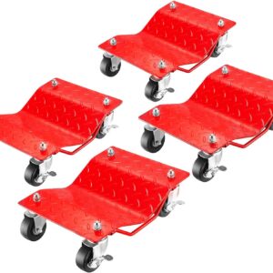 Parts-Diyer Snowmobile Car Tire Repair Tools Wheel Dolly Set of 4 6000lbs Mover, Heavy Duty Vehicle Wheels Dollies Movers Skates Diamond, Red