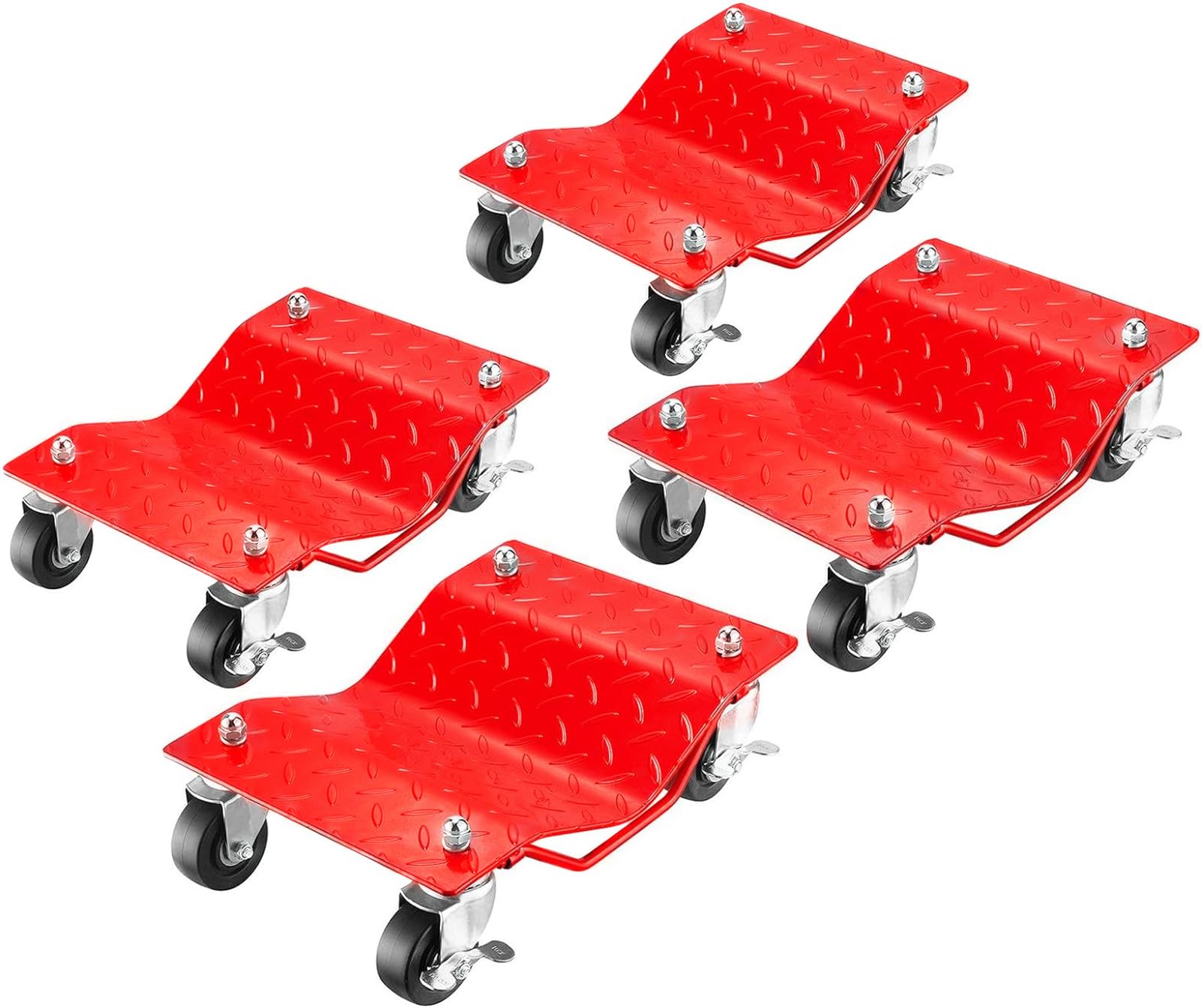 Parts-Diyer Snowmobile Car Tire Repair Tools Wheel Dolly Set of 4 6000lbs Mover, Heavy Duty Vehicle Wheels Dollies Movers Skates Diamond, Red