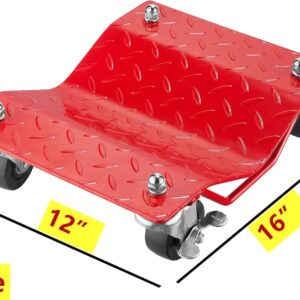 Parts-Diyer Snowmobile Car Tire Repair Tools Wheel Dolly Set of 4 6000lbs Mover, Heavy Duty Vehicle Wheels Dollies Movers Skates Diamond, Red