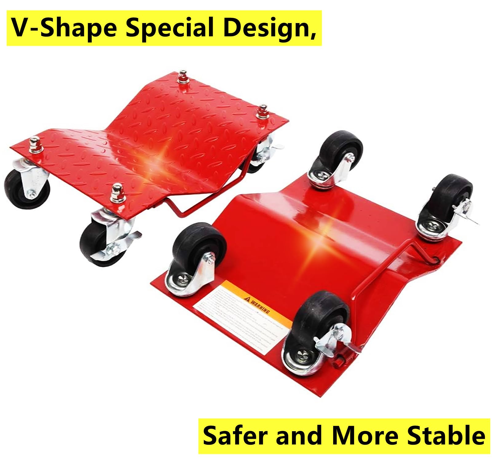 Parts-Diyer Snowmobile Car Tire Repair Tools Wheel Dolly Set of 4 6000lbs Mover, Heavy Duty Vehicle Wheels Dollies Movers Skates Diamond, Red