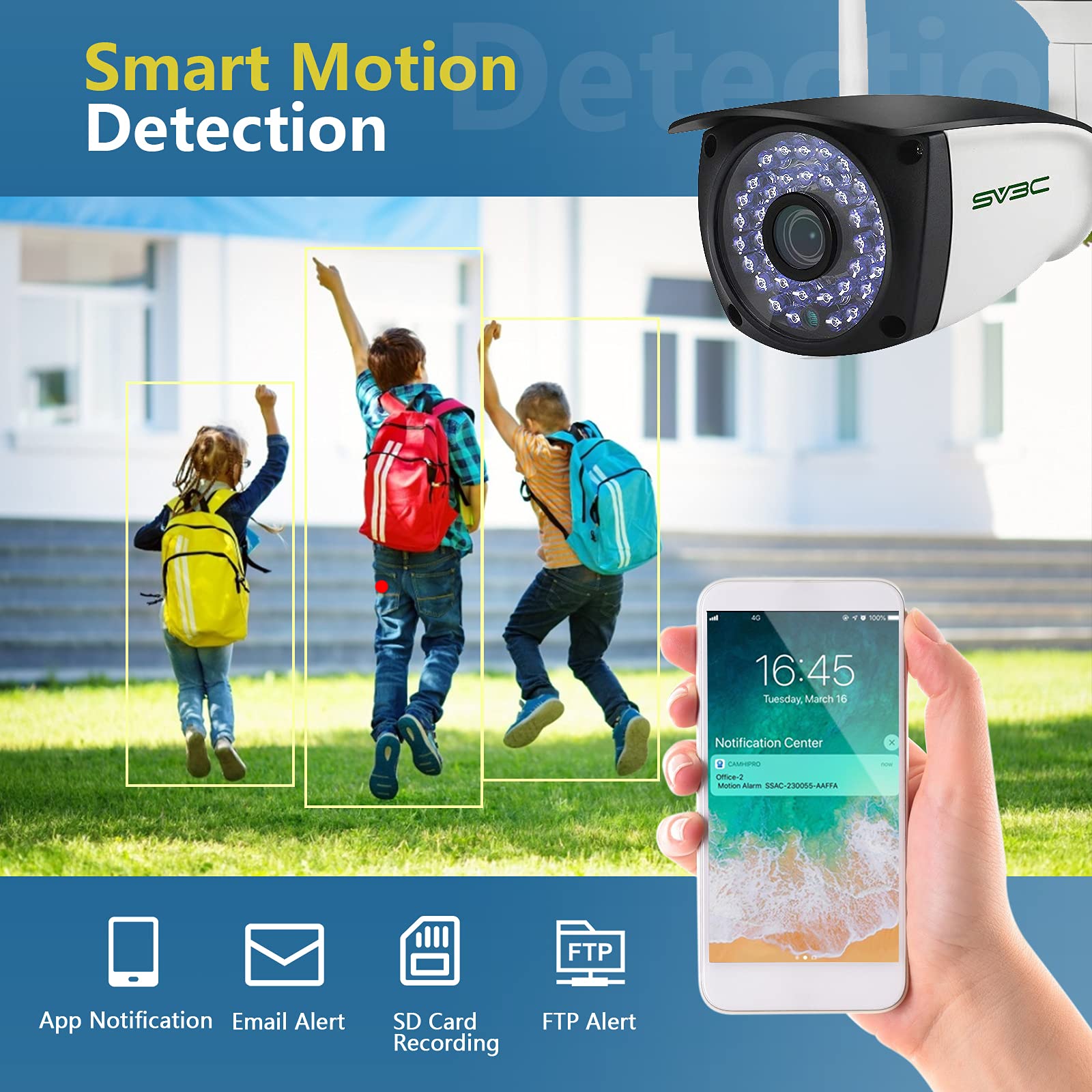 SV3C 2 Pack 5MP Outdoor Home Security Cameras, Dual Band 2.4G 5GHZ WiFi Camera, Onvif IP Cam with Human Motion Detect, RTSP Browser View, 2-Way Audio, SD Card Record, Metal Shell Waterproof, LAN Port