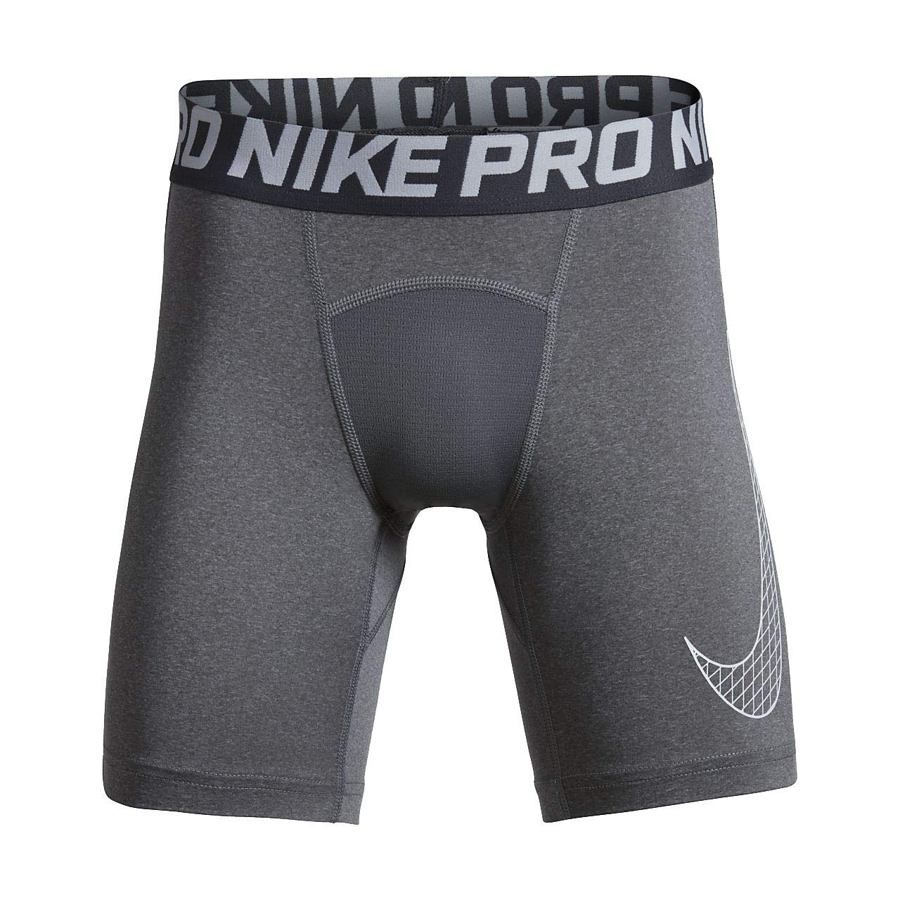 Nike Kids Boy's Pro Shorts (Little Kids/Big Kids) Carbon Heather/White MD (10-12 Big Kids)