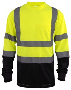 l&m hi vis class 3 t shirt reflective safety lime orange short long sleeve high visibility, black bottom (lime_l, x-large)