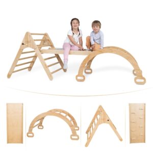 wedanta foldable climbing toys toddlers 4 in 1 - pikler triangle climber ramp arch - wooden toddler set 3 in 1 - montessori set - pickler 3 piece gym for kid - anthill-3