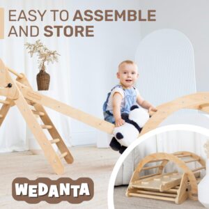 WEDANTA Foldable Climbing Toys Toddlers 4 in 1 - Pikler Triangle Climber Ramp Arch - Wooden Toddler Set 3 in 1 - Montessori Set - Pickler 3 Piece Gym for Kid - Anthill-3