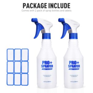 airbee Plastic Spray Bottles 2 Pack 16 Oz for Cleaning Solutions, Planting, Pet, Bleach Spray, Vinegar, Professional Empty Spraying Bottle, Mist Water Sprayer with Adjustable Nozzle and Measurements