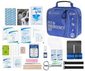 perpetual pet first aid kit with vet wrap, styptic powder, bitter spray & veterinary splint. ideal for hiking, travelling, camping, outdoor & indoor activities