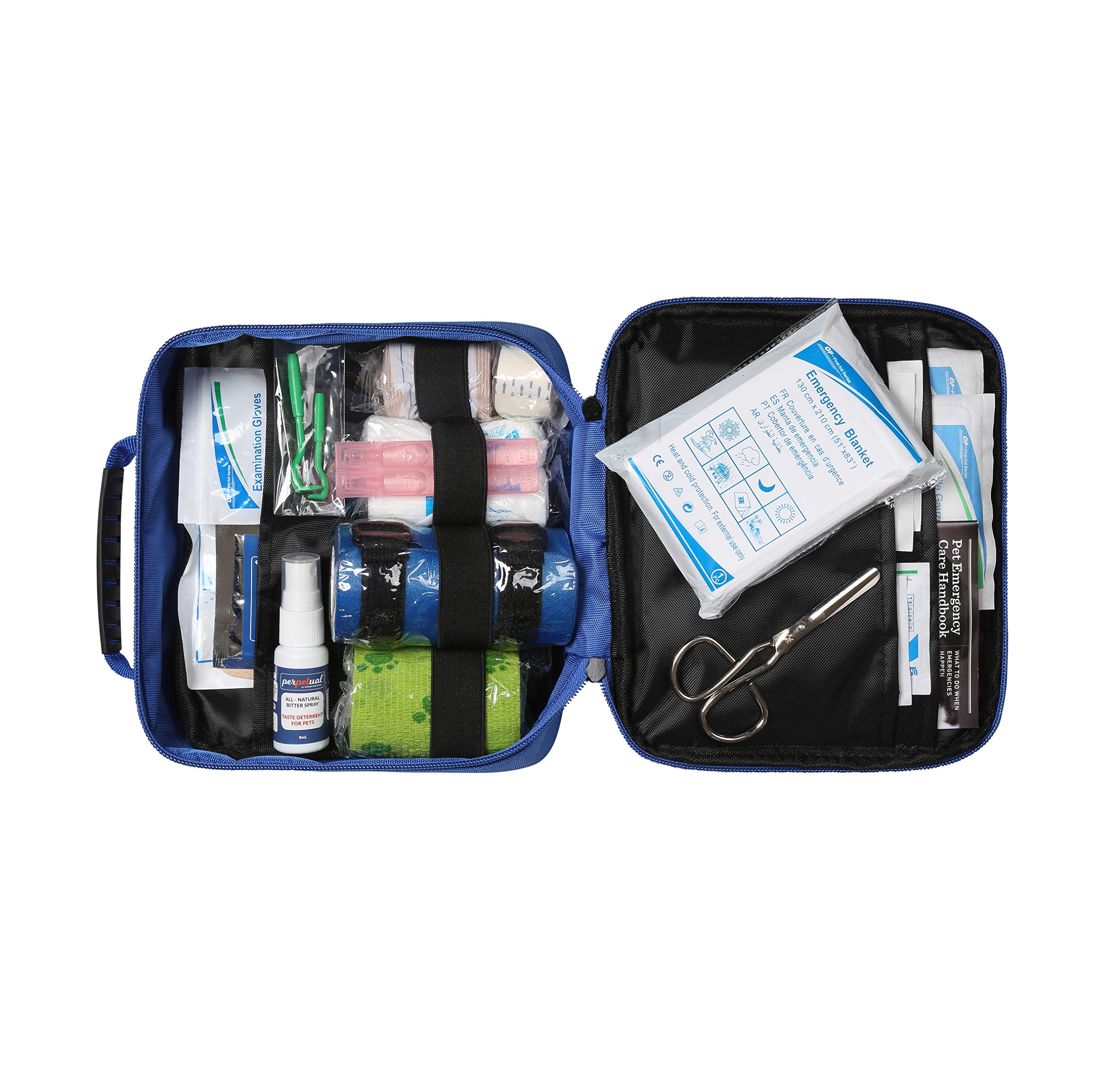 Perpetual Pet First Aid Kit with Vet Wrap, Styptic Powder, Bitter Spray & Veterinary Splint. Ideal for Hiking, Travelling, Camping, Outdoor & Indoor Activities