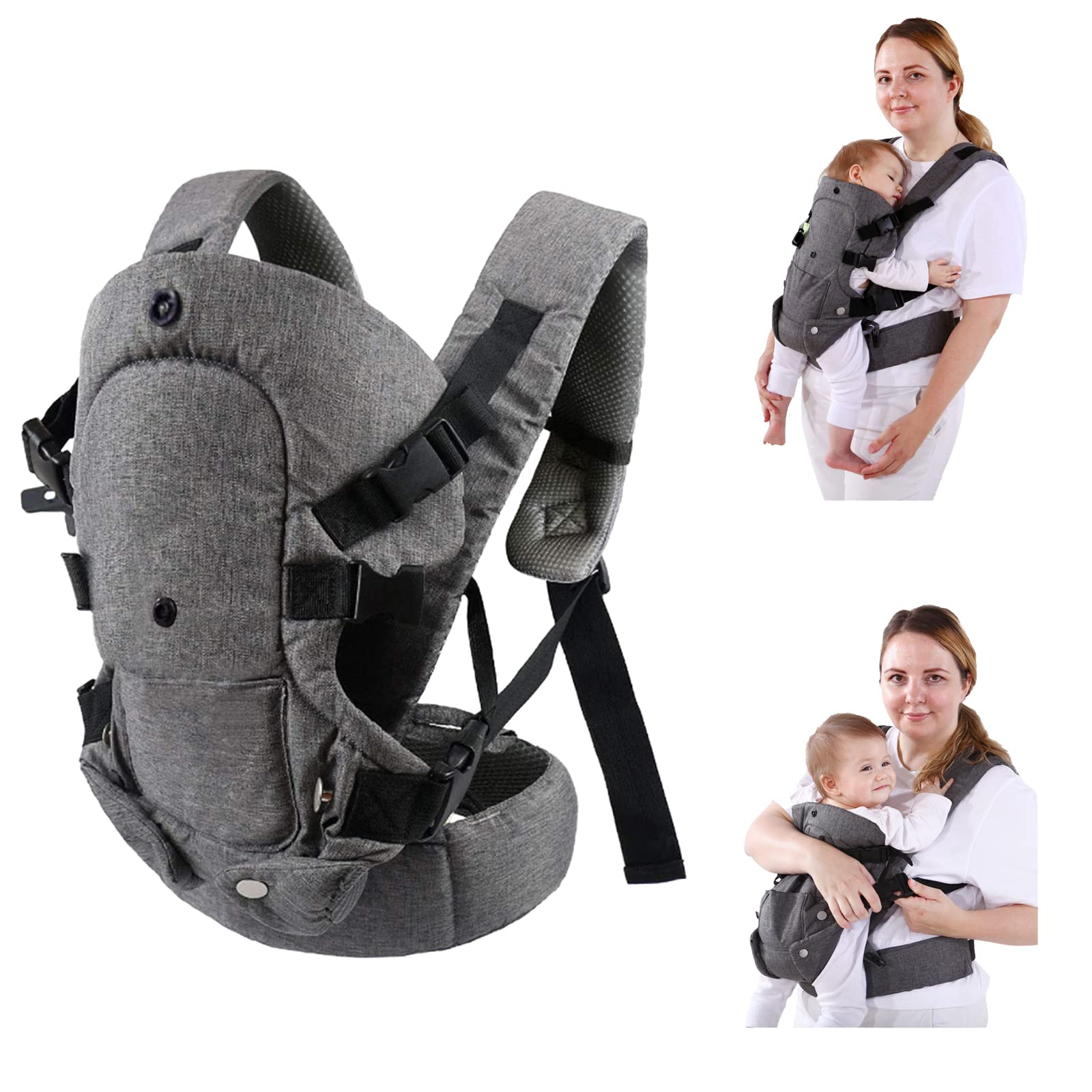 Baby Carrier, Convertible Soft Baby Wrap Carrier Ergonomic 4-in-1 with Breathable Air Mesh and All Adjustable Buckles for Newborn to Toddler