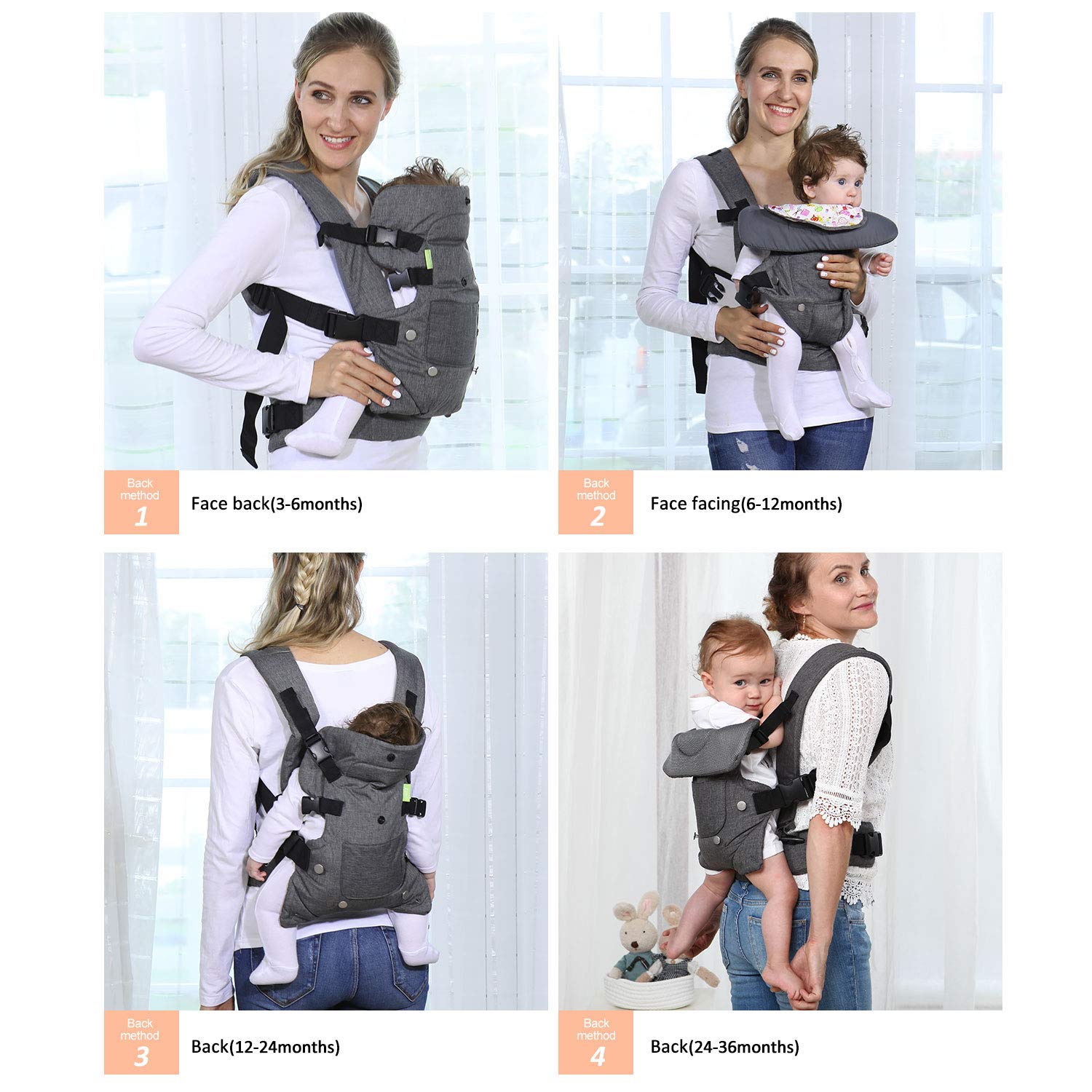 Baby Carrier, Convertible Soft Baby Wrap Carrier Ergonomic 4-in-1 with Breathable Air Mesh and All Adjustable Buckles for Newborn to Toddler