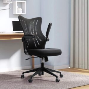 furmax office desk chair with flip up arms, mesh mid back computer chair swivel task chair with ergonomic lumbar support (black)