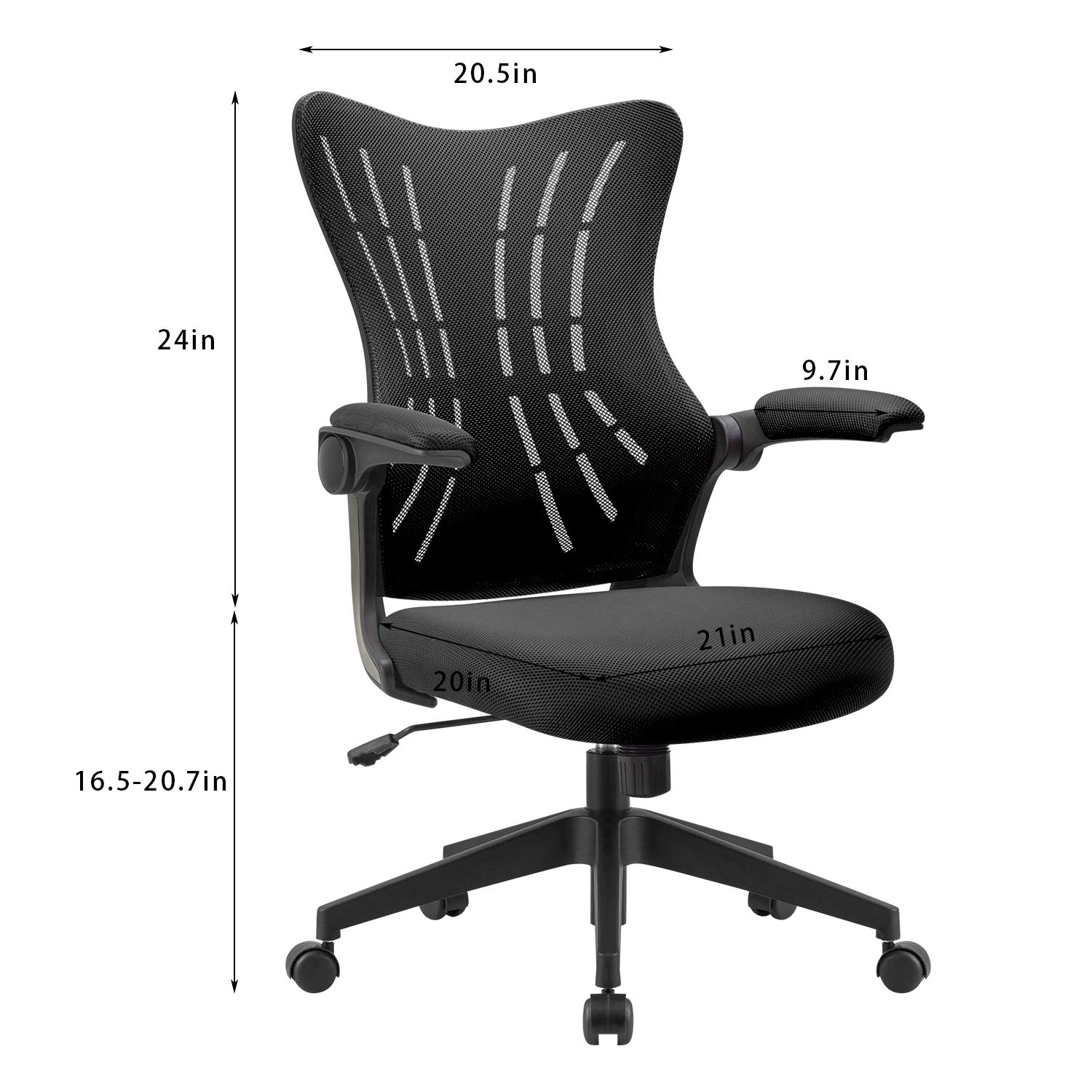 Furmax Office Desk Chair with Flip Up Arms, Mesh Mid Back Computer Chair Swivel Task Chair with Ergonomic Lumbar Support (Black)