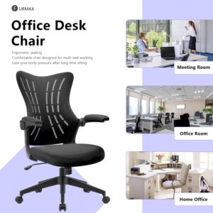 Furmax Office Desk Chair with Flip Up Arms, Mesh Mid Back Computer Chair Swivel Task Chair with Ergonomic Lumbar Support (Black)