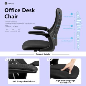 Furmax Office Desk Chair with Flip Up Arms, Mesh Mid Back Computer Chair Swivel Task Chair with Ergonomic Lumbar Support (Black)