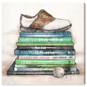 wynwood studio fashion and glam wall art canvas prints 'golf books' home décor, 20 in x 20 in, green, brown