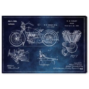 wynwood studio transportation wall art canvas prints 'harley engine 1923 set horiz blue chalkboard' home décor, 30 in x 20 in, stretched 3/4 inch