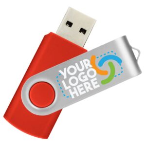 4gb custom usb flash drives personalized with your logo - for promotional use - swivel - red body/silver clip - 20 pack