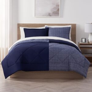 serta supersoft cooling 7 piece reversible complete bedding comforter set with sheets and pillow case for all season, queen, peacoat