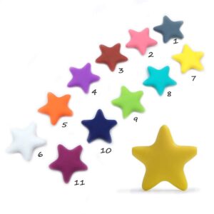 11pcs Mini Cute Silicone Five-Pointed Star Bead Animal Silicone Star Beads for DIY Beading Mom Nursing NecklacePendant Accessories (Mix Color)