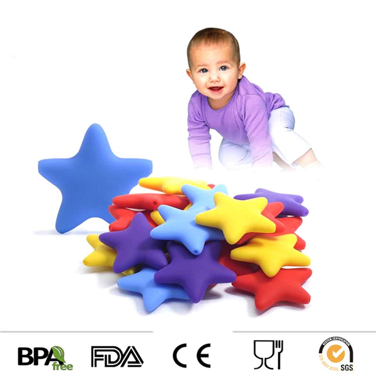 11pcs Mini Cute Silicone Five-Pointed Star Bead Animal Silicone Star Beads for DIY Beading Mom Nursing NecklacePendant Accessories (Mix Color)