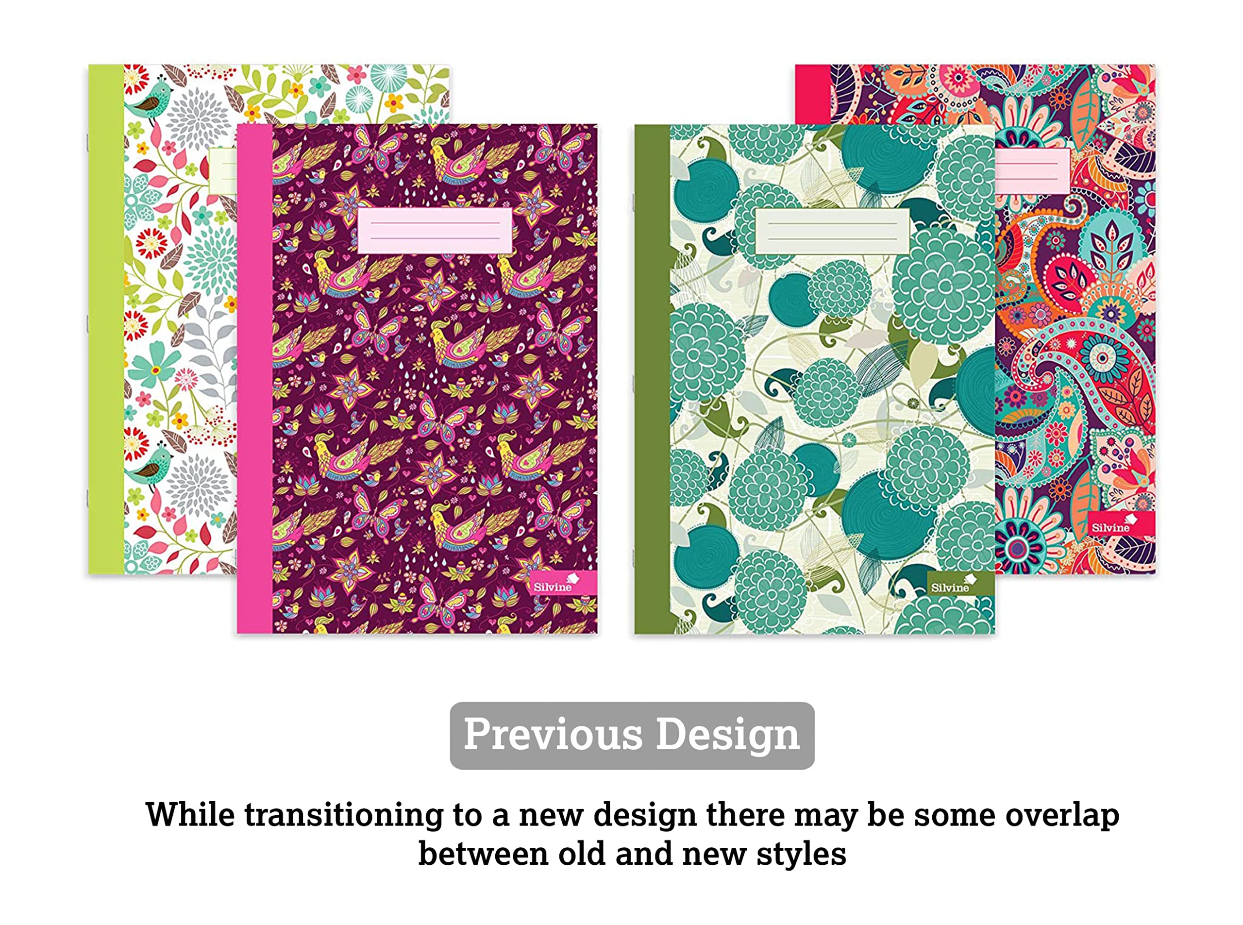 Silvine A4 Notebooks in 4 Assorted Marlene West Designs. 80 Pages, Lined with Margin. Ref NBA4SG [Pack of 12], Summer Garden