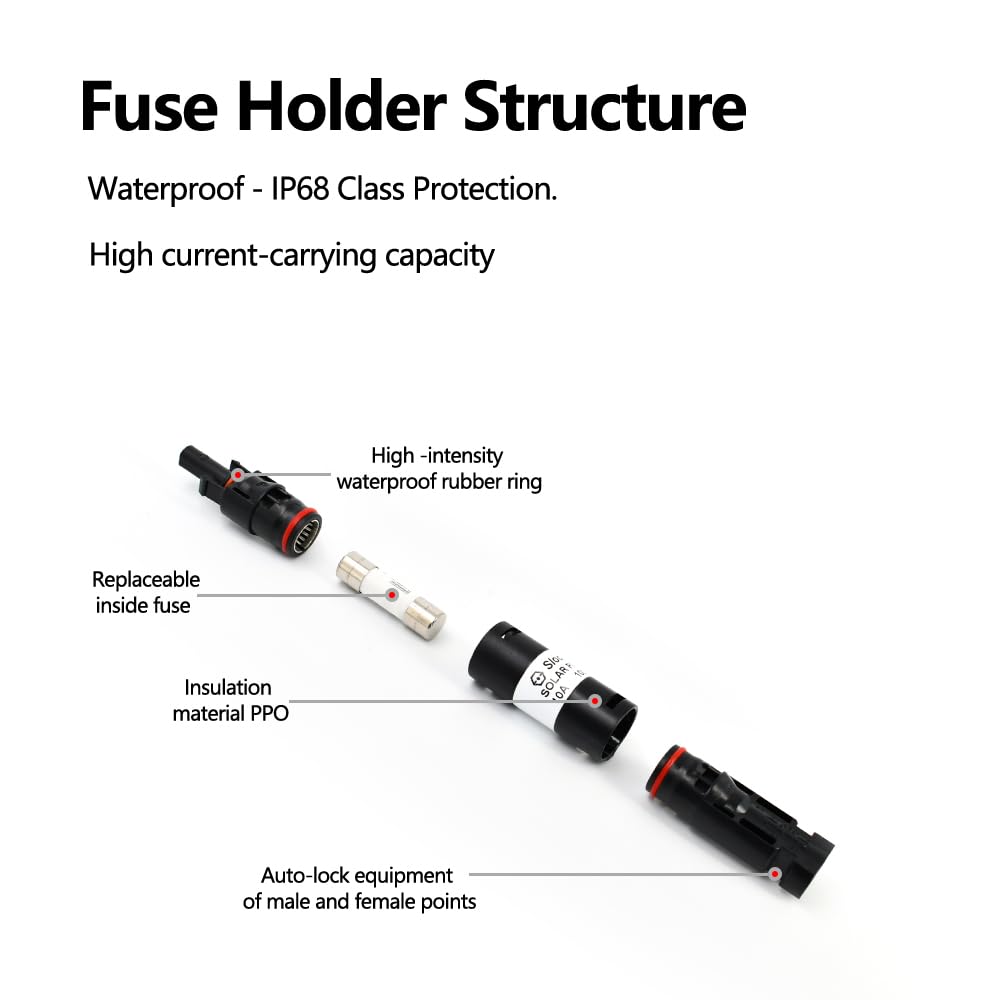 Witproton 30A Solar in-line Fuse Holder, IP68 1000V for Solar Panel and Inverter in Photovoltaic System, Male and Female Connector with 1 Fuse