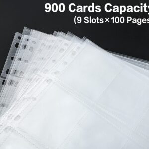 HERKKA Trading Card Sleeve Pages, 100 Pack 9 Pocket Album Pages 11 Holes Fit 3 Ring Binder