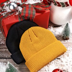 SATINIOR 2 Pieces Winter Short Fisherman Beanie Hat Trawler Beanie Watch Hat Edge Skullcap for Men (Black and Yellow)