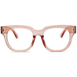 sojos oversized square anti blue light blocking glasses for women thick computer eyeglasses double metal studs sj5053 with crystal pink frame/anti-blue light lens