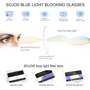 SOJOS Oversized Square Anti Blue Light Blocking Glasses for Women Thick Computer Eyeglasses Double Metal Studs SJ5053 with Crystal Pink Frame/Anti-Blue Light Lens