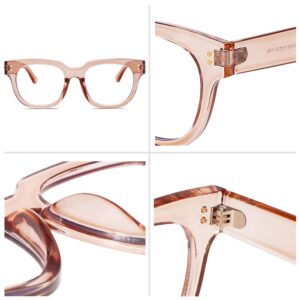 SOJOS Oversized Square Anti Blue Light Blocking Glasses for Women Thick Computer Eyeglasses Double Metal Studs SJ5053 with Crystal Pink Frame/Anti-Blue Light Lens