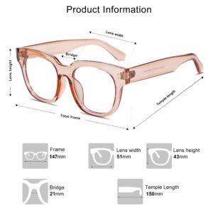 SOJOS Oversized Square Anti Blue Light Blocking Glasses for Women Thick Computer Eyeglasses Double Metal Studs SJ5053 with Crystal Pink Frame/Anti-Blue Light Lens