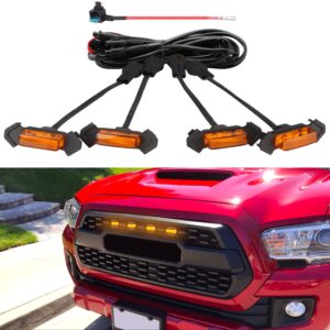 seven sparta 4 pcs grill led lights with fuse adaptor compatible with 2016-2023 toyota tacoma trd pro oem front grille, not compatible with tacoma off road & sport (amber light with amber shell)