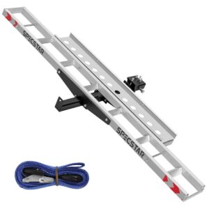 SPECSTAR Heavy Duty Aluminum Motorcycle Carrier, 450 Lbs Capacity Hitch Mounted Scooter Dirt Bike Rack with Loading Ramp and Locking Device