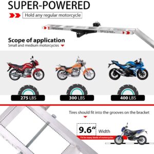 SPECSTAR Heavy Duty Aluminum Motorcycle Carrier, 450 Lbs Capacity Hitch Mounted Scooter Dirt Bike Rack with Loading Ramp and Locking Device