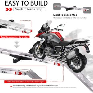 SPECSTAR Heavy Duty Aluminum Motorcycle Carrier, 450 Lbs Capacity Hitch Mounted Scooter Dirt Bike Rack with Loading Ramp and Locking Device