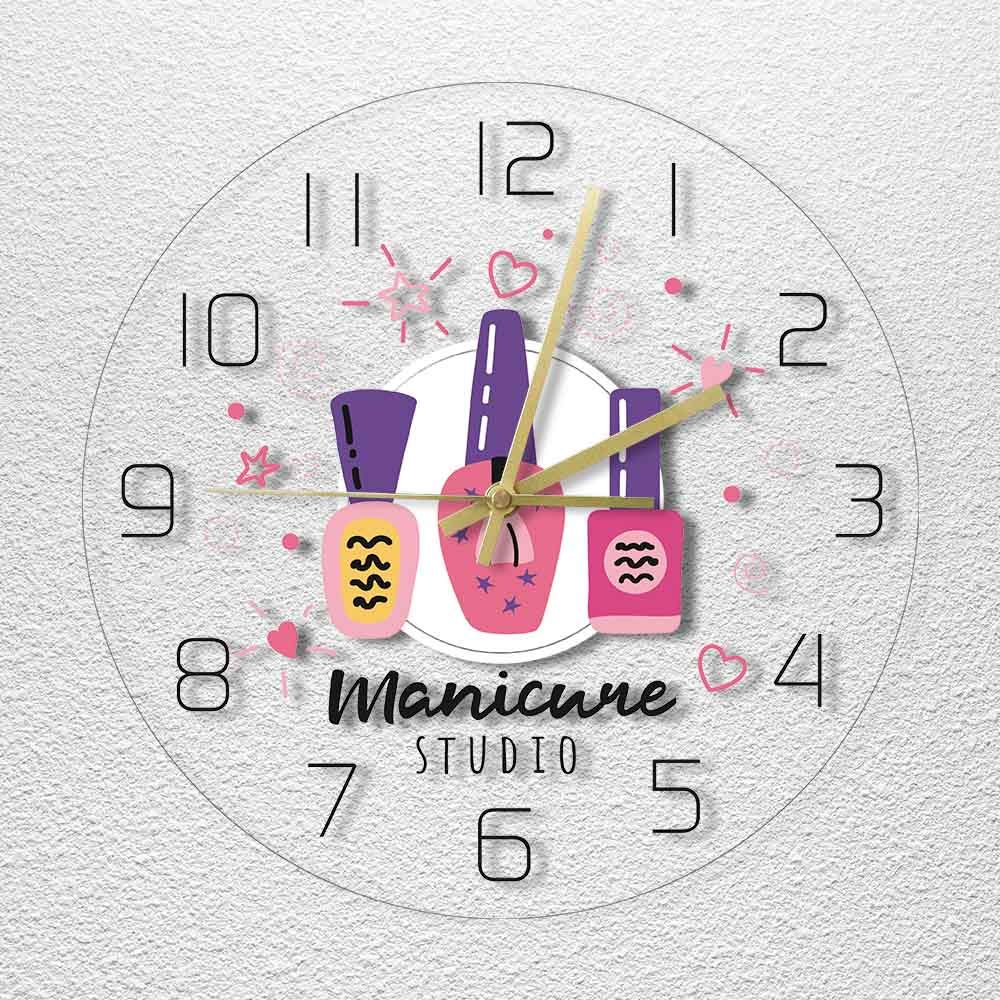 The Geeky Days Manicure Studio Nail Polish Custom Print Silent Wall Clock Personalized Nail Salon Hanging Watch Gift for Nail Technician