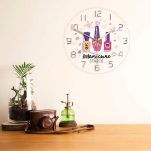 The Geeky Days Manicure Studio Nail Polish Custom Print Silent Wall Clock Personalized Nail Salon Hanging Watch Gift for Nail Technician