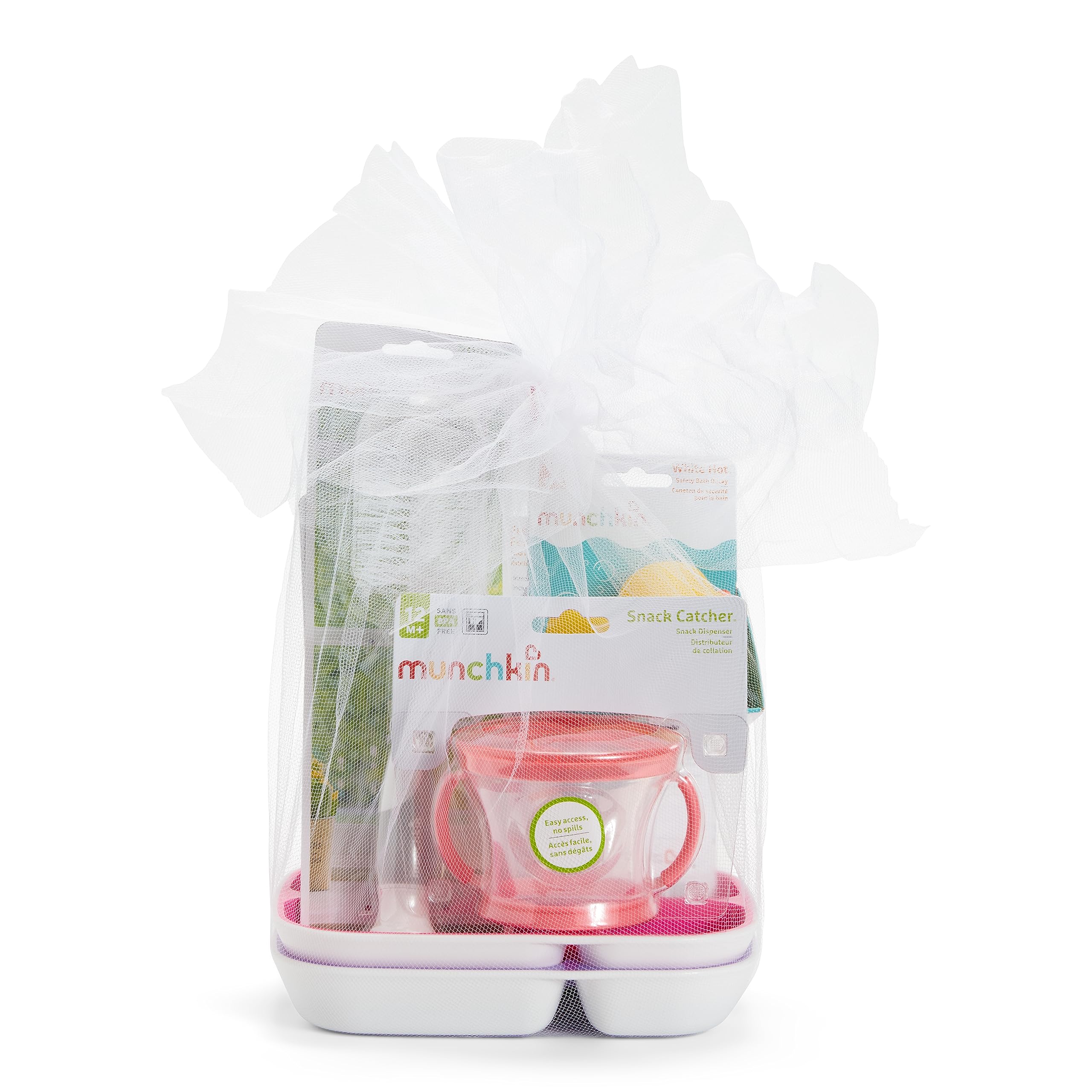 Munchkin® New Beginnings Baby Gift Set, Includes Feeding Utensils, Divided Plates, Bottle Brush, Bath Toy and Teether, Pink