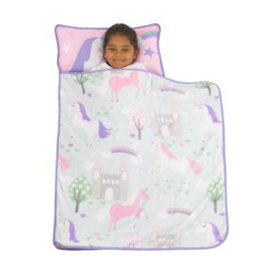 everything kids pink and aqua unicorn toddler nap mat with pillow and blanket