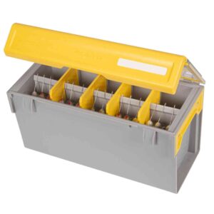 Plano EDGE Premium Spinnerbait Tackle Utility Box, Clear and Yellow, Rust-Resistant Storage, Waterproof Tackle Tray Organizer for Buzz Baits, Swimbaits, and Crankbaits