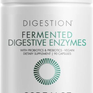 Codeage Digestive Enzymes Supplement, 3-Month Supply, Gut Health Probiotics, Prebiotics, Fermented Multi Enzymes, Plant-Based Superfood, One Capsule a Day, Vegan, Non-GMO, 90 Capsules