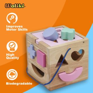 WALIKI Pounding Bench with Hammer, Wood Shape Sorter Box, Rainbow Stacker, Pastel Colors, Complete Set (3 Wooden Toys Bundle)